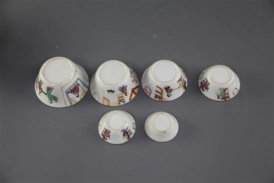 A rare and complete set of ten Chinese famille rose nesting cups, Daoguang period, graduating from 4.5cm - 11cm, largest cup with short
